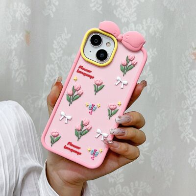 Tulip Flower Silicone Soft iPhone Cover for Girls