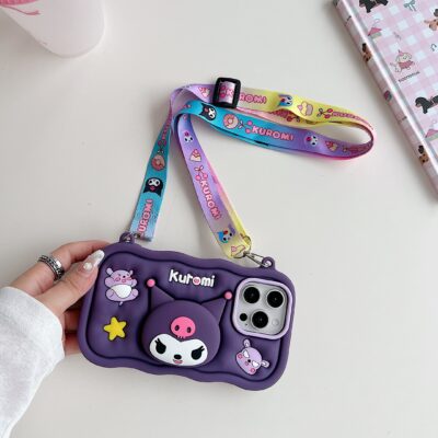 Cute Kuromi iPhone Case with Shoulder Strap for iPhone 15/16
